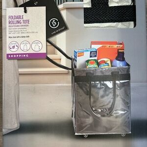 Aldi Life In Stride Handled Foldable Rolling Tote Metallic Silver New In Box